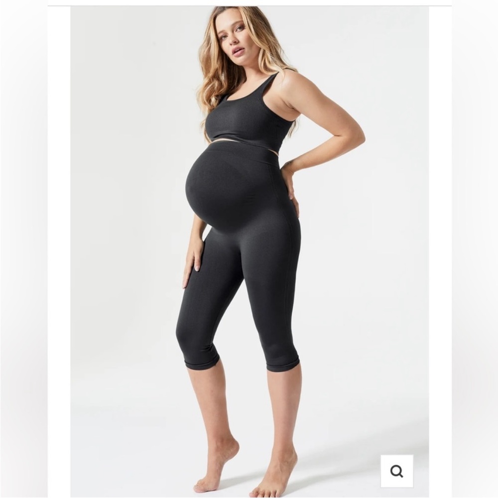 Blanqi Everyday Maternity Belly Support Crop Leggings in Black SZ S EUC